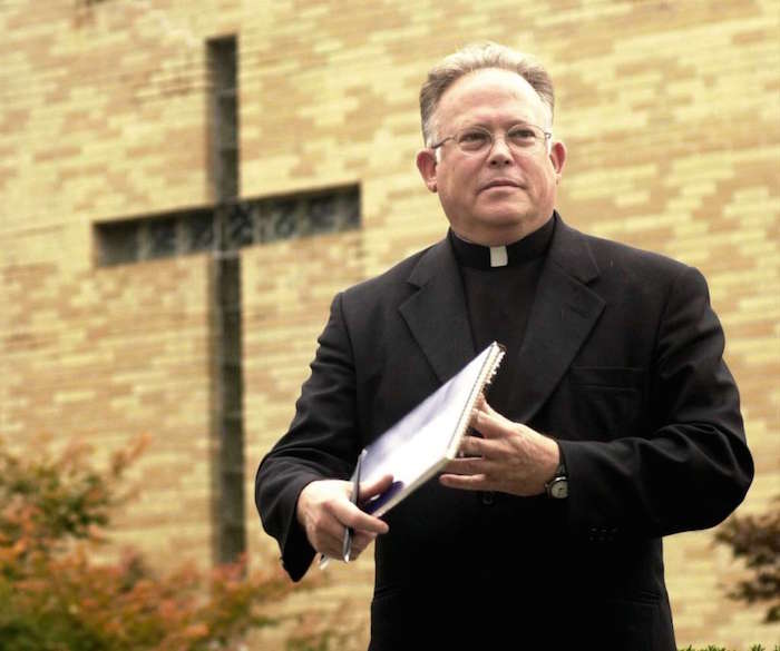 The Rev. Robert Morrissey pictured at St. Mary's Church in Ridgefield, Conn. is accused of abusing altar boys in the late 1970s and early 1980s at St. Mary's High School in Greenwich.