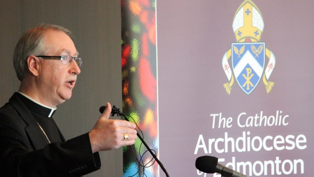 The archbishop of Edmonton Richard Smith is shown in a handout photo. Smith has previously defended the church's decision to refuse funerals to some Albertans who have chosen assisted dying. 